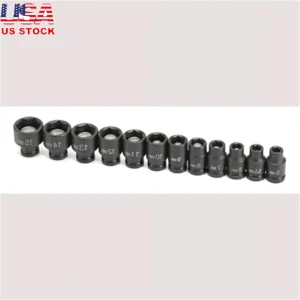 12 Piece 1/4 Inch Socket Wrench Set Chrome Finish Magnetic Tool Impact Non Impact Use High Quality Steel with Metal Clip Rail