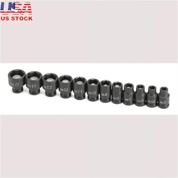 12 Piece 1/4 Inch Socket Wrench Set Chrome Finish Magnetic Tool Impact Non Impact Use High Quality Steel with Metal Clip Rail