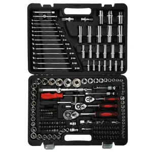 215Pcs Car DIY Repair Tool Kit 1/4in 3/8in 1/2in Socket Sets Ratchet Torque Wrench Combo Auto Repairing Sets Mechanic Tool