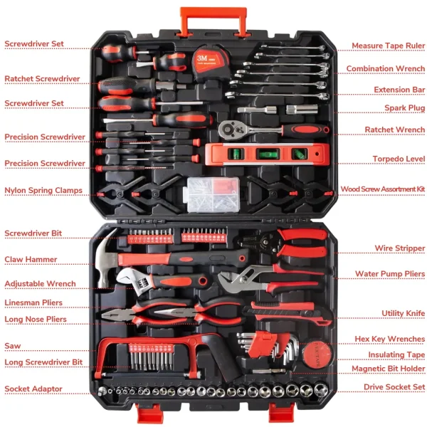198-Piece Home Tool Set, Multi-Function DIY Repair Kit for Home & Auto, Includes Screwdrivers, Wrenches, Pliers, and More - Image 3