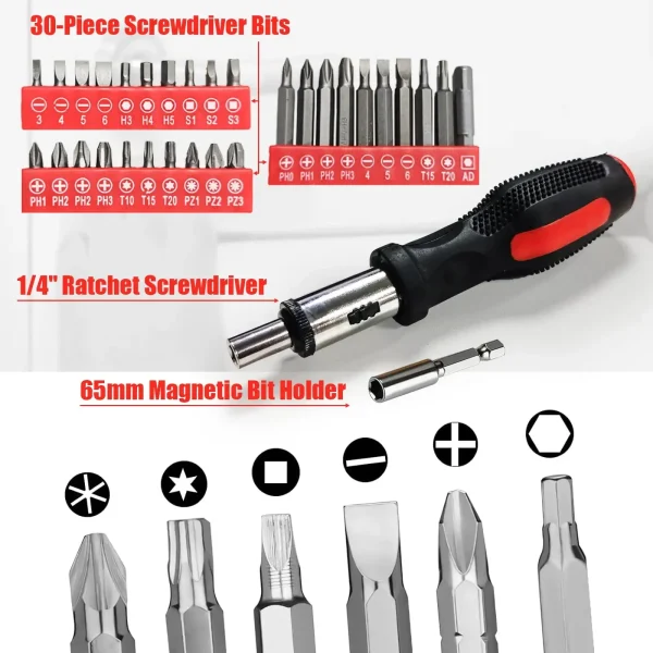 198-Piece Home Tool Set, Multi-Function DIY Repair Kit for Home & Auto, Includes Screwdrivers, Wrenches, Pliers, and More - Image 4
