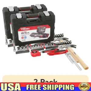 118-Piece Tool Set Home Repairs DIY Projects with Hammer Adjustable Wrench Pliers Level Ratchet and Socket Storage Case Model