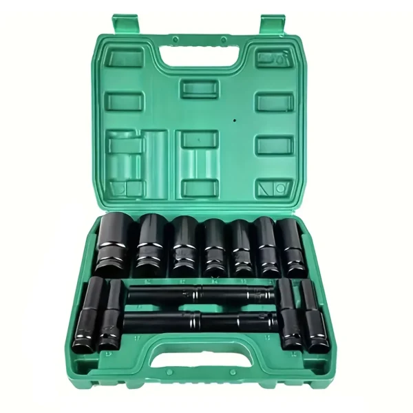 15pcs 1/2 Inch Hex Impact Wrench Sockets Black Finish Heavy Duty Socket Set Carbon Steel Deep Sleeve For Auto Repair