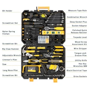 198 Piece Tool Set General Household Hand Tool Kit Socket Wrench Auto Repair Tool W/ Storage Case Yellow
