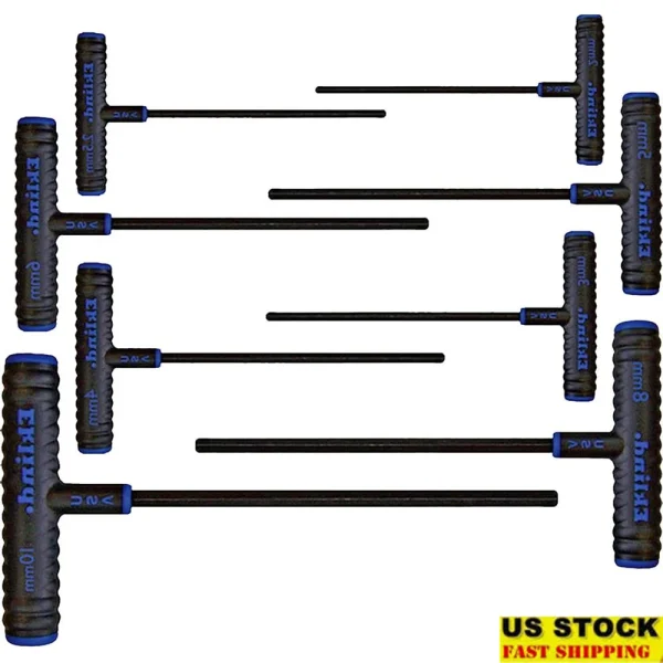 Power T Handle Hex Key Wrench Set 8 Piece Metric 2-10 Heat Treated Durable Tools